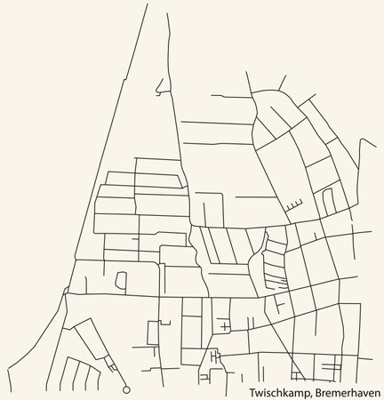 Detailed navigation black lines urban street roads map of the TWISCHKAMP QUARTER of the German regional capital city of Bremerhaven, Germany on vintage beige backgroundのイラスト素材