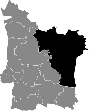 Black flat blank highlighted location map of the ERLANGEN DISTRICT inside gray administrative map of Erlangen, Germanyのイラスト素材
