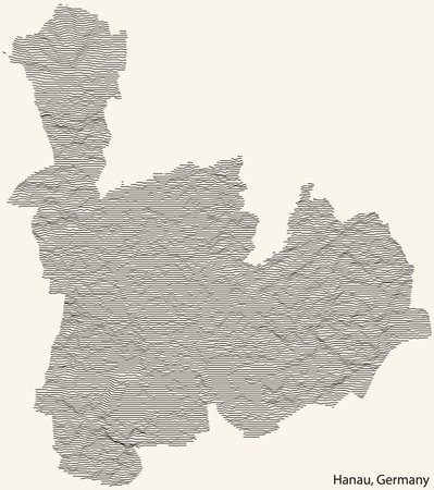 Topographic relief map of the city of HANAU, GERMANY with black contour lines on vintage beige backgroundのイラスト素材
