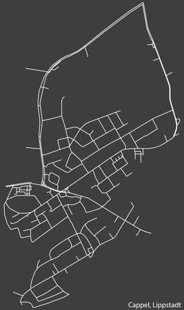 Detailed hand-drawn navigational urban street roads map of the CAPPEL BOROUGH of the German town of LIPPSTADT, Germany with vivid road lines and name tag on solid backgroundのイラスト素材