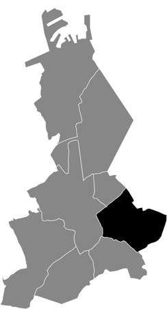 Black flat blank highlighted location map of the SINT-KRUIS SUBURB inside gray administrative map of BRUGES, Belgiumのイラスト素材