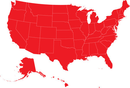 RED CMYK color map of USA with federal states bordersのイラスト素材