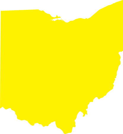 YELLOW CMYK color detailed flat map of the federal state of OHIO, UNITED STATES OF AMERICA on transparent backgroundのイラスト素材