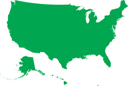YELLOW CMYK color detailed flat map of the UNITED STATES OF AMERICA on transparent backgroundのイラスト素材