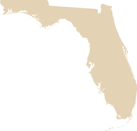 BEIGE CMYK color detailed flat map of the federal state of FLORIDA, UNITED STATES OF AMERICA on transparent backgroundのイラスト素材