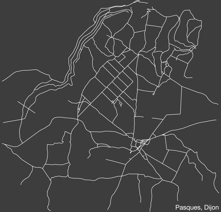Detailed hand-drawn navigational urban street roads map of the PASQUES QUARTER of the French city of DIJON, France with vivid road lines and name tag on solid backgroundのイラスト素材