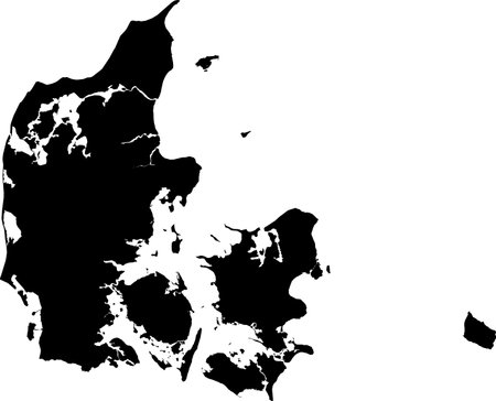 BLACK CMYK color detailed flat stencil map of the European country of DENMARK on transparent backgroundのイラスト素材
