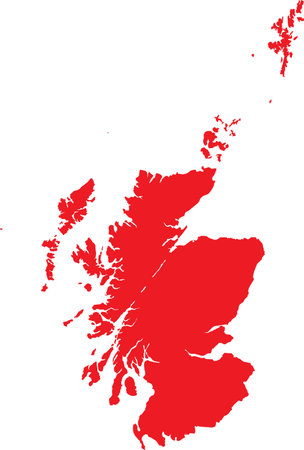 RED CMYK color detailed flat stencil map of the European country of SCOTLAND on transparent backgroundのイラスト素材
