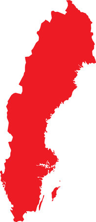RED CMYK color detailed flat stencil map of the European country of SWEDEN on transparent backgroundのイラスト素材