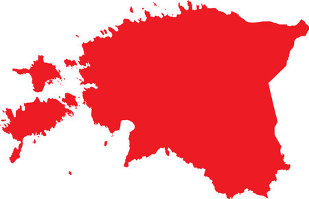 RED CMYK color detailed flat stencil map of the European country of ESTONIA on transparent backgroundのイラスト素材