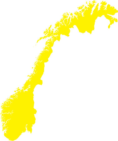 YELLOW CMYK color detailed flat stencil map of the European country of NORWAY on transparent backgroundのイラスト素材