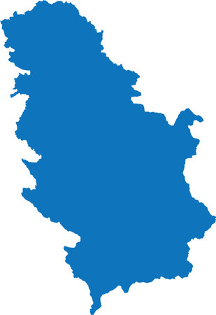 BLUE CMYK color detailed flat stencil map of the European country of SERBIA (with KOSOVO) on transparent backgroundのイラスト素材