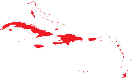 RED CMYK color detailed flat stencil map of the region of CARIBBEAN ISLANDS on transparent backgroundのイラスト素材