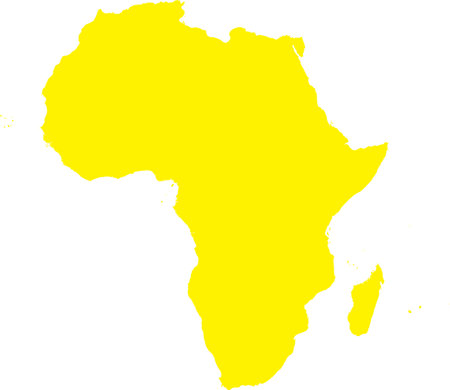 YELLOW CMYK color detailed flat stencil map of the continent of AFRICA on transparent backgroundのイラスト素材