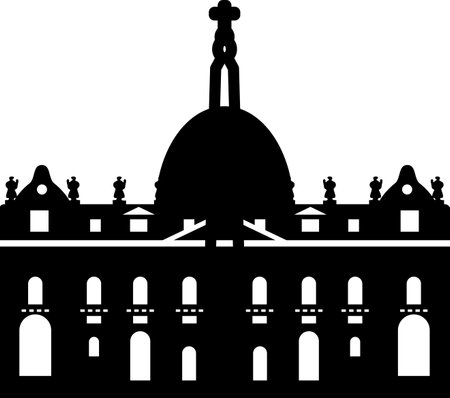 Simple black flat drawing of the Italian historical landmark monument of the ST. PETER'S BASILICA, VATICAN CITYのイラスト素材