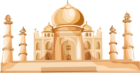 Detailed colorful flat drawing of the Indian historical landmark monument of the TAJ MAHAL, AGRAのイラスト素材