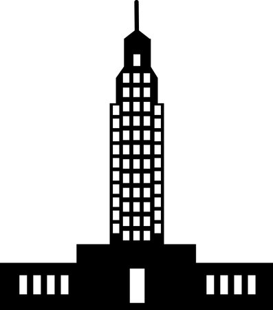 Simple black flat drawing of the American historical landmark monument of the EMPIRE STATE BUILDING, NEW YORK CITYのイラスト素材