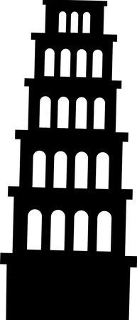 Simple black flat drawing of the Italian historical landmark monument of the LEANING TOWER OF PISA, PISAのイラスト素材