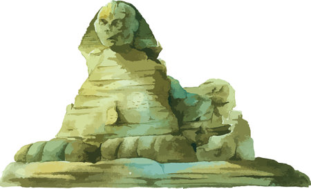 Watercolor style flat drawing of the GREAT SPHINX OF GIZA, GIZAのイラスト素材