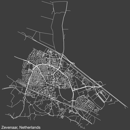Detailed hand-drawn navigational urban street roads map of the Dutch city of ZEVENAAR, NETHERLANDS with solid road lines and name tag on vintage backgroundのイラスト素材