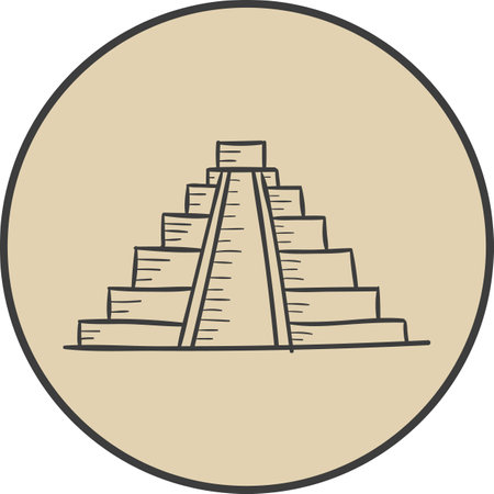 Simple beige stamp drawing of the Mexican historical landmark monument symbol of the TEMPLE OF KUKULCAN, CHICHEN ITZAのイラスト素材