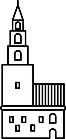 Simple black flat outline drawing of the Russian historical landmark monument of the LEANING TOWER OF NEVYANSK, NEVYANSKのイラスト素材