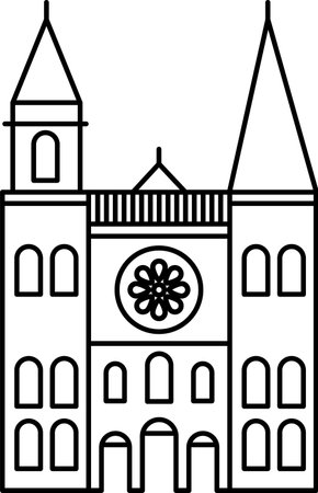 Simple black flat outline drawing of the French historical landmark monument of the OUR LADY OF CHARTRES CATHEDRAL, CHARTRESのイラスト素材