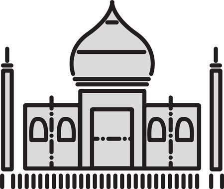 Simple gray flat drawing of the Indian historical landmark monument of the TAJ MAHAL, AGRAのイラスト素材