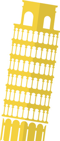 Simple yellow flat drawing of the Italian historical landmark monument of the LEANING TOWER OF PISA, PISAのイラスト素材