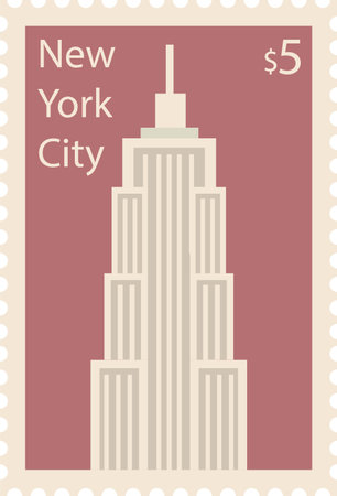 Postal stamp with EMPIRE STATE BUILDING famous landmark of NEW YORK CITY, USAのイラスト素材