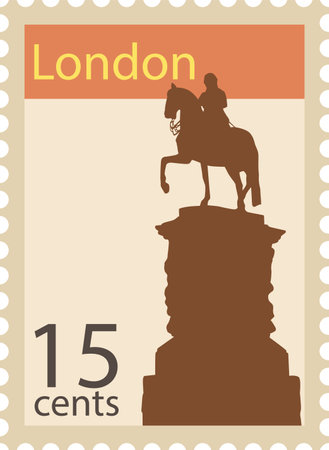 Postal stamp with EQUESTRIAN STATUE OF CHARLES I famous landmark of LONDON, ENGLANDのイラスト素材