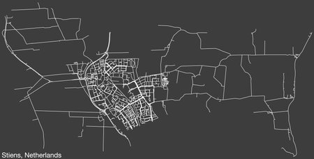 Detailed hand-drawn navigational urban street roads map of the Dutch city of STIENS, NETHERLANDS with solid road lines and name tag on vintage backgroundのイラスト素材