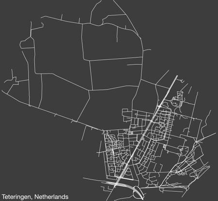Detailed hand-drawn navigational urban street roads map of the Dutch city of TETERINGEN, NETHERLANDS with solid road lines and name tag on vintage backgroundのイラスト素材