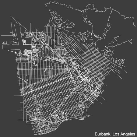 Detailed hand-drawn navigational urban street roads map of the CITY OF BURBANK of the American LOS ANGELES CITY COUNCIL, UNITED STATES with vivid road lines and name tag on solid bのイラスト素材