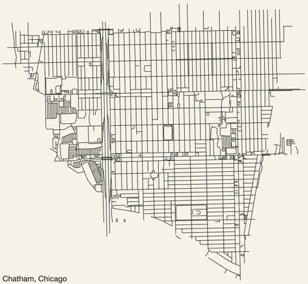 Detailed hand-drawn navigational urban street roads map of the CHATHAM COMMUNITY AREA of the American city of CHICAGO, ILLINOIS with vivid road lines and name tag on solid backgrouのイラスト素材