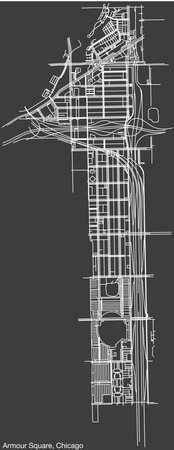 Detailed hand-drawn navigational urban street roads map of the ARMOUR SQUARE COMMUNITY AREA of the American city of CHICAGO, ILLINOIS with vivid road lines and name tag on solid baのイラスト素材