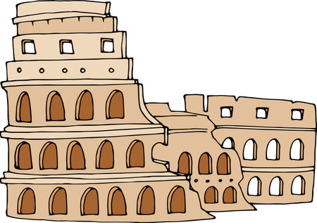 Detailed sketched flat silhouette of the Italian historical landmark monument of the COLOSSEUM, ROMEのイラスト素材