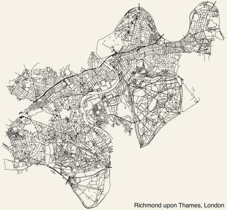Street roads map of the BOROUGH OF RICHMOND UPON THAMES, LONDONのイラスト素材