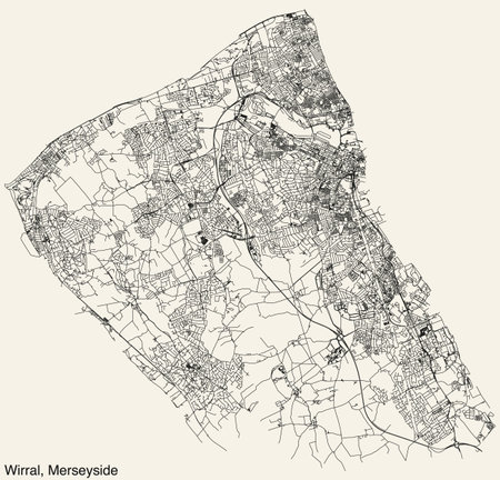 Street roads map of the METROPOLITAN BOROUGH OF WIRRAL, MERSEYSIDEのイラスト素材