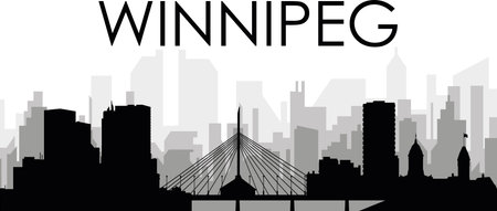 Black cityscape skyline panorama with gray misty city buildings background of the WINNIPEG, CANADA with a city name tagのイラスト素材