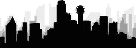 Black cityscape skyline panorama with gray misty city buildings background of the DALLAS, UNITED STATES OF AMERICAのイラスト素材
