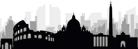 Black cityscape skyline panorama with gray misty city buildings background of ROME (ROMA), ITALYのイラスト素材