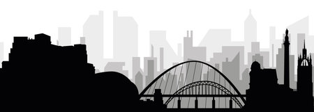 Black cityscape skyline panorama with gray misty city buildings background of NEWCASTLE, UNITED KINGDOMのイラスト素材