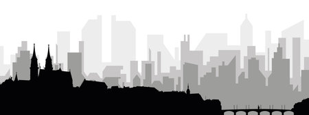 Black cityscape skyline panorama with gray misty city buildings background of BASEL, SWITZERLANDのイラスト素材