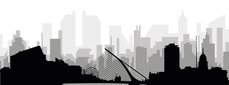 Black cityscape skyline panorama with gray misty city buildings background of DUBLIN, IRELANDのイラスト素材