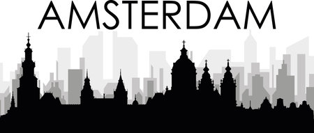 Cityscape skyline panorama of AMSTERDAM, NETHERLANDSのイラスト素材