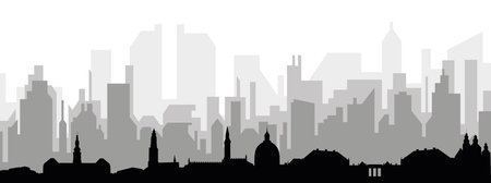 Black cityscape skyline panorama with gray misty city buildings background of COPENHAGEN, DENMARKのイラスト素材