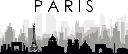 Black cityscape skyline panorama with gray misty city buildings background of PARIS, FRANCEのイラスト素材