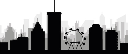 Black cityscape skyline panorama with gray misty city buildings background of ATLANTA, STATESのイラスト素材