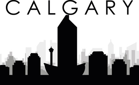 Black cityscape skyline panorama with gray misty city buildings background of CALGARY, CANADAのイラスト素材